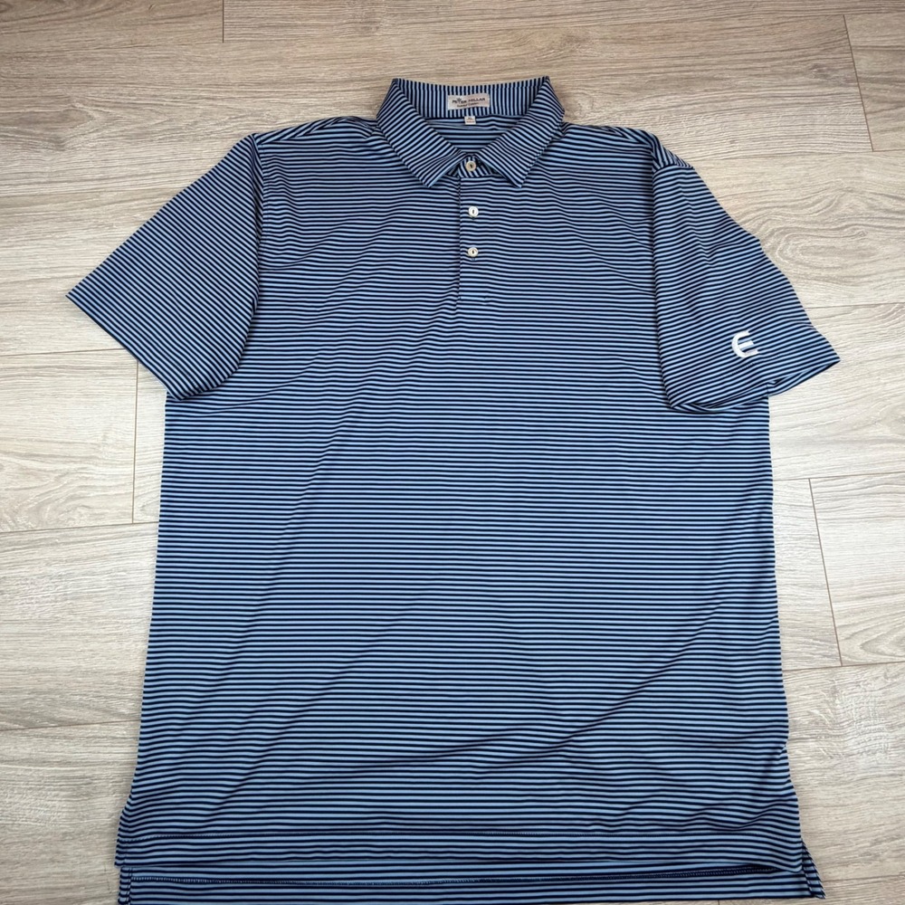 Peter Millar Summer Comfort Mens XL Striped Performance Golf‎ Polo Shirt Blue